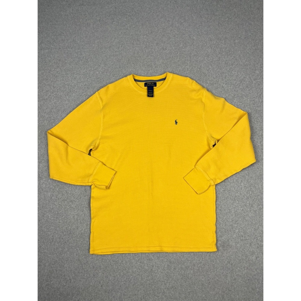 Polo Ralph Lauren Shirt Mens XL Yellow Waffle Knit Long Sleeve Crew Neck